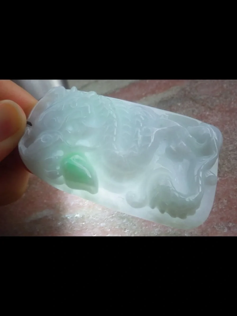 Certificate Jadeite Jade White Green rectangle Wealth Dragon pendant